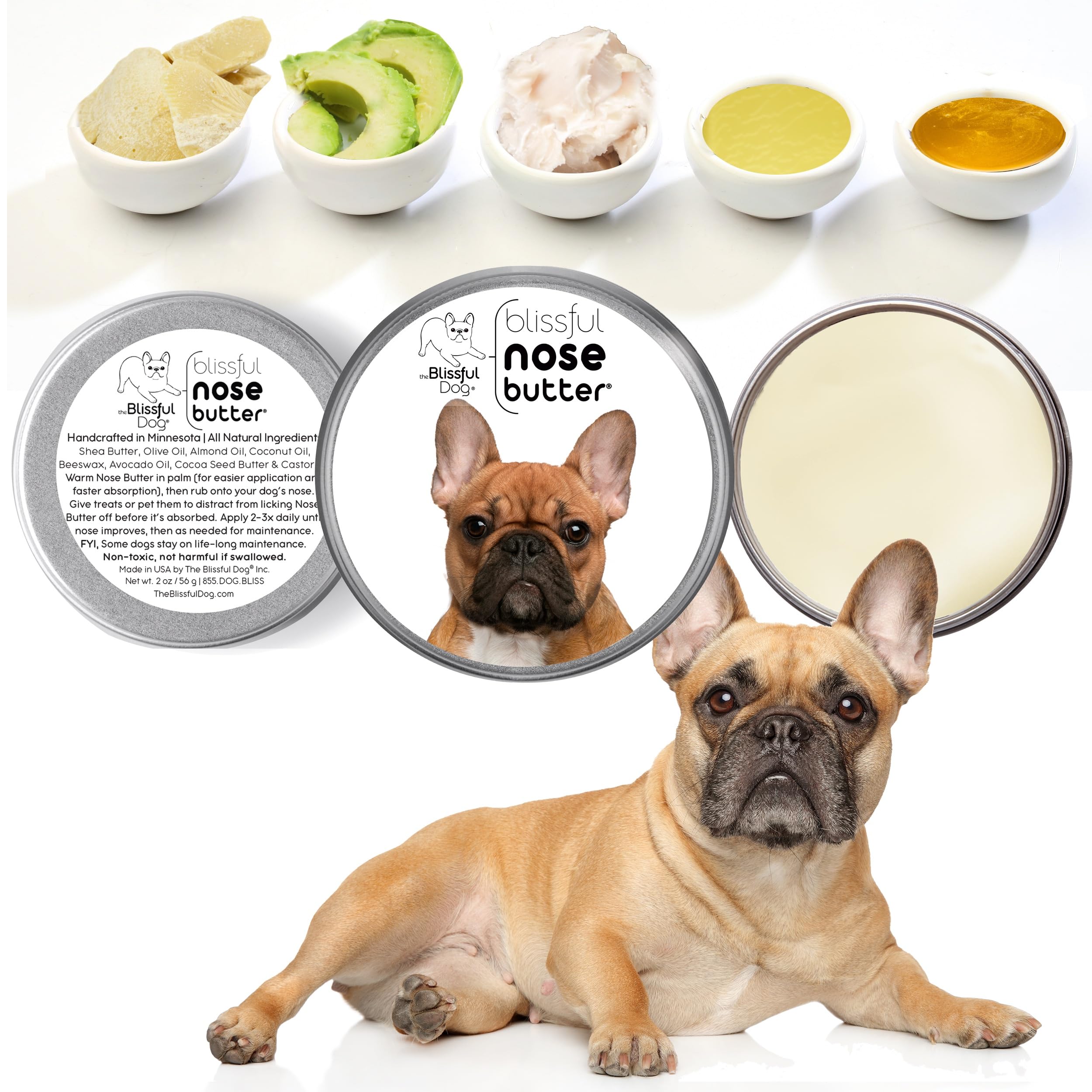 The Blissful Dog French Bulldog Black Masked Fawn Unscented Nose Butter - Dog Nose Butter, 4 Ounce